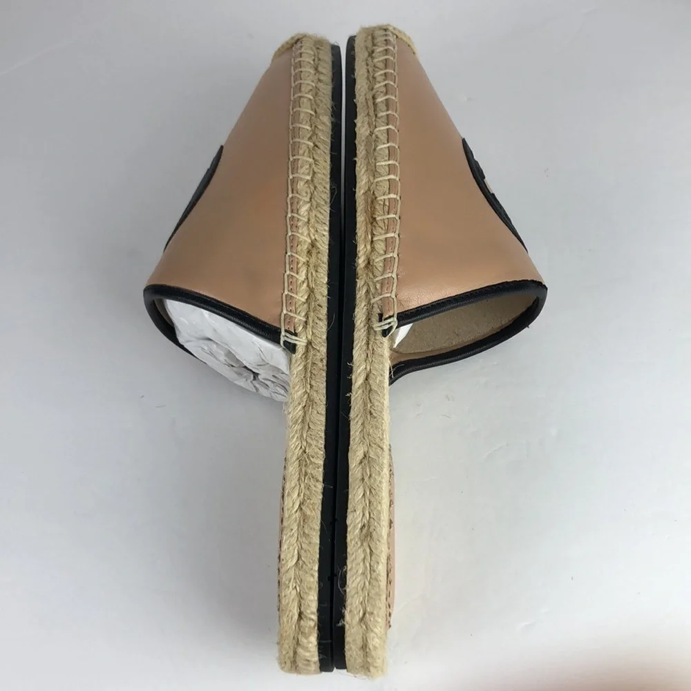 NEW Coach Channing Beechwood Chic Leather Espadrille Slides Mules Flats 9